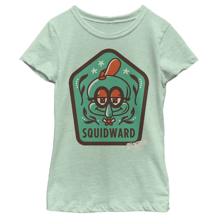 fifth sun Girl's SpongeBob SquarePants Sponge on the Run Young Squidward Patch T-Shirt