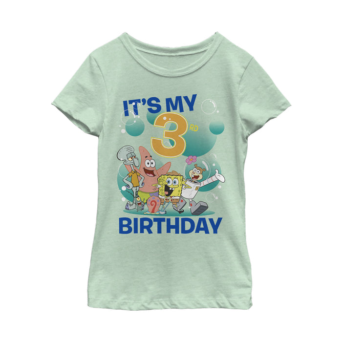 fifth sun Girl's SpongeBob SquarePants Under the Sea 3rd Birthday T-Shirt