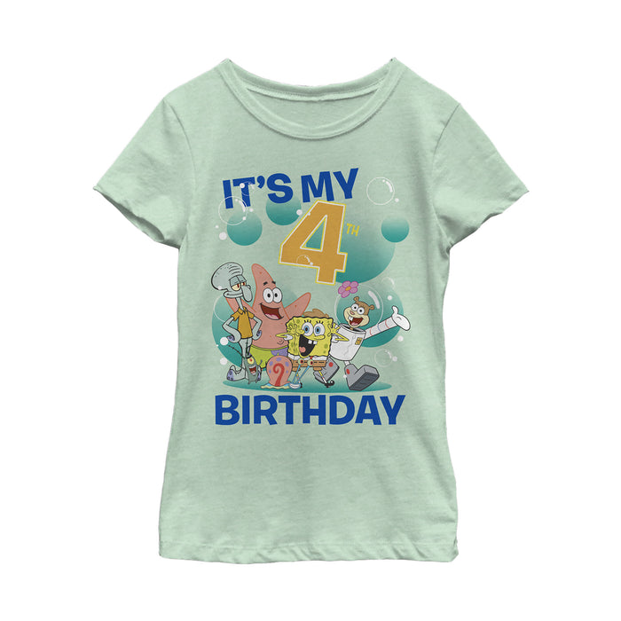 fifth sun Girl's SpongeBob SquarePants Under the Sea 4th Birthday T-Shirt