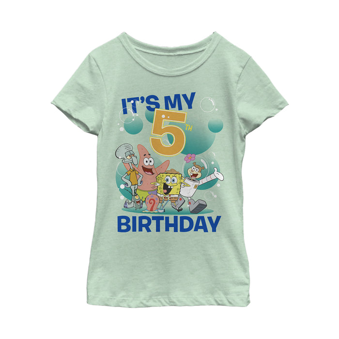 fifth sun Girl's SpongeBob SquarePants Under the Sea 5th Birthday T-Shirt