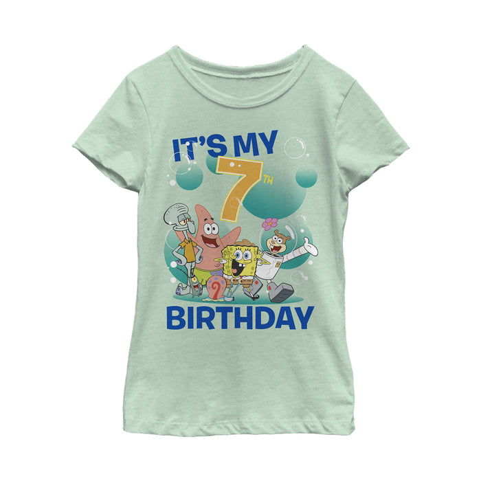 fifth sun Girl's SpongeBob SquarePants Under the Sea 7th Birthday T-Shirt