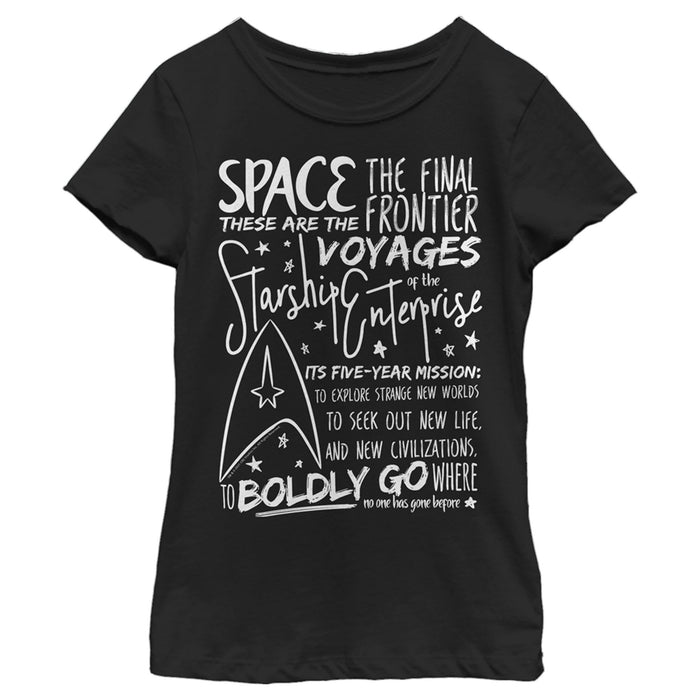 fifth sun Girl's Star Trek 5-Year Mission Text T-Shirt