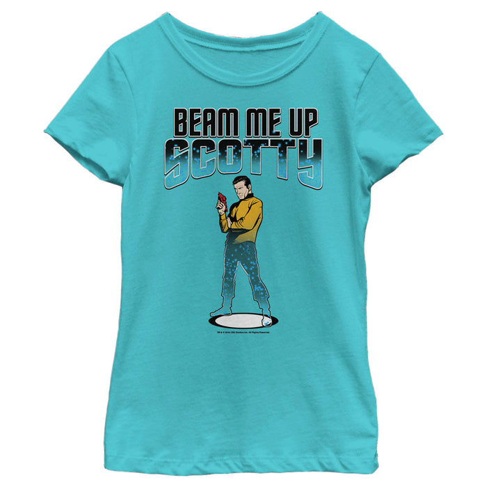 fifth sun Girl's Star Trek Cartoon Kirk Beam Me Up Scotty Transporter T-Shirt