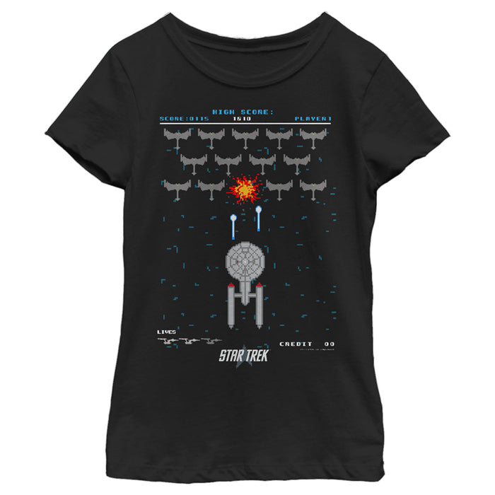 fifth sun Girl's Star Trek Enterprise Pixel Video Game Battle T-Shirt