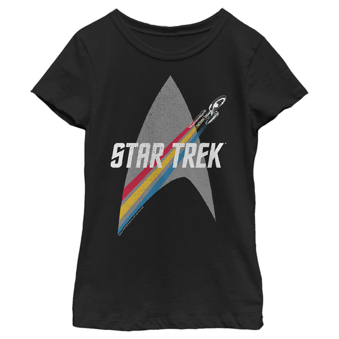 fifth sun Girl's Star Trek Enterprise Starfleet Rainbow Streak T-Shirt