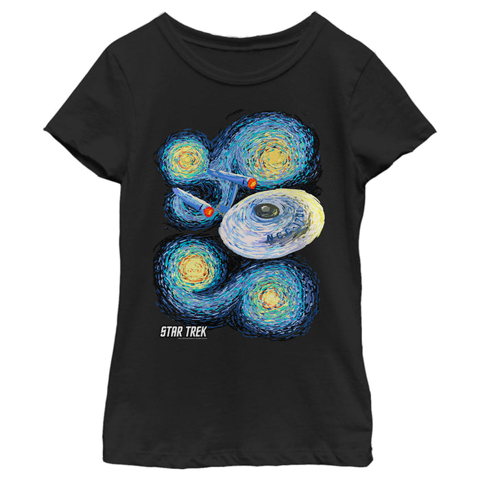 fifth sun Girl's Star Trek Starry Night USS Enterprise T-Shirt