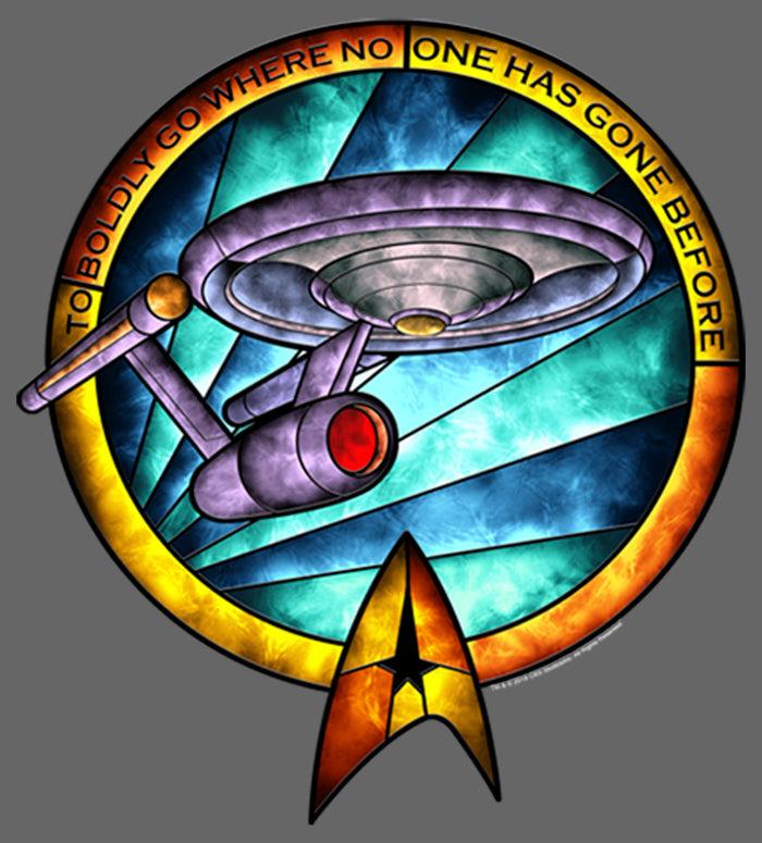 Fifth Sun Girl's Star Trek USS Enterprise Stained Glass To Boldly Go T-Shirt