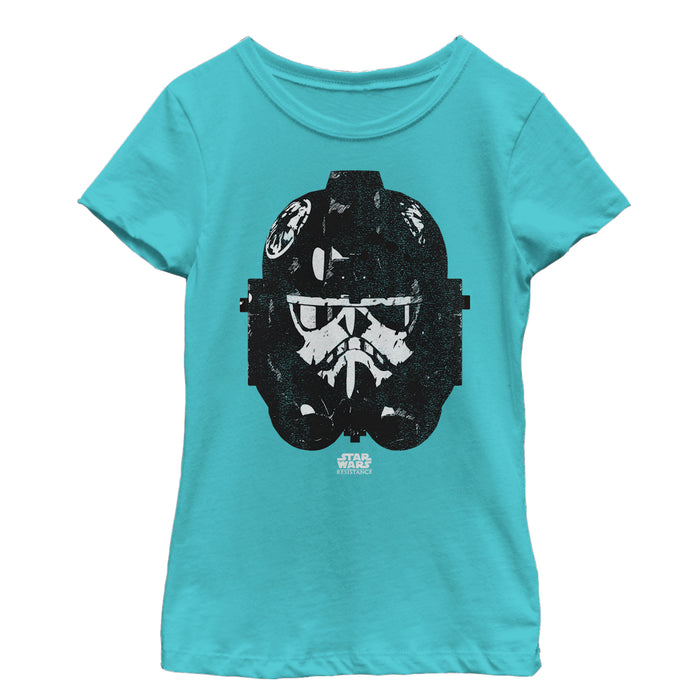 fifth sun Girl's Star Wars Resistance Grungy Stormtrooper Helmet T-Shirt