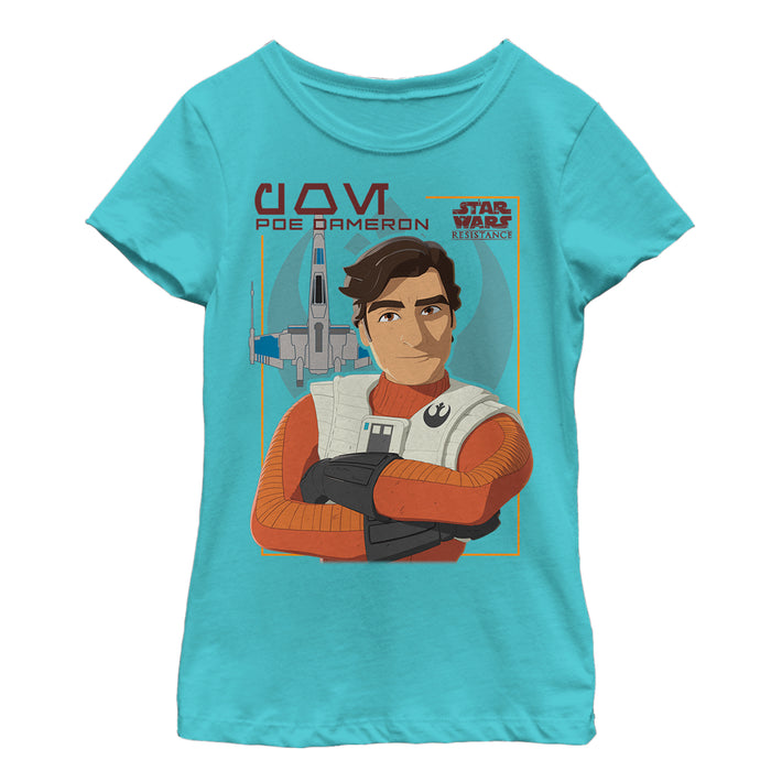 fifth sun Girl's Star Wars Resistance Poe Dameron Portrait T-Shirt
