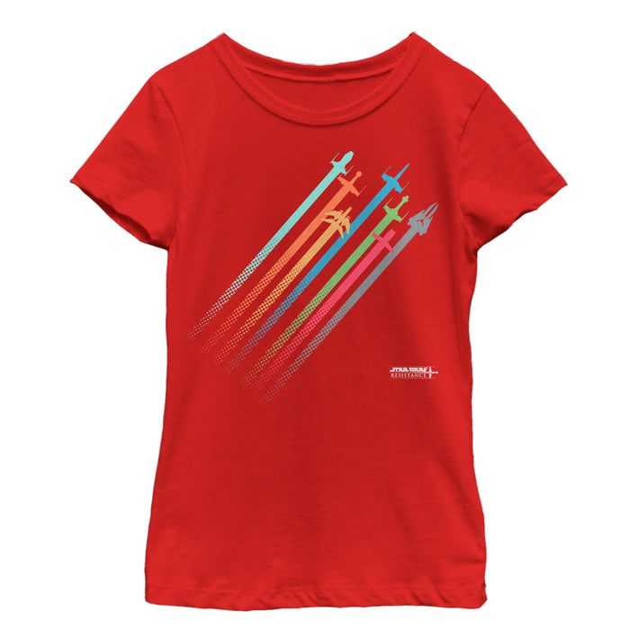 Fifth Sun Girl's Star Wars Resistance Rainbow Ship Streaks T-Shirt