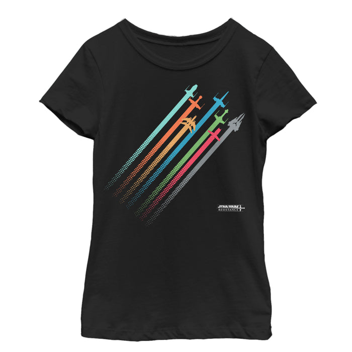 fifth sun Girl's Star Wars Resistance Rainbow Ship Streaks T-Shirt