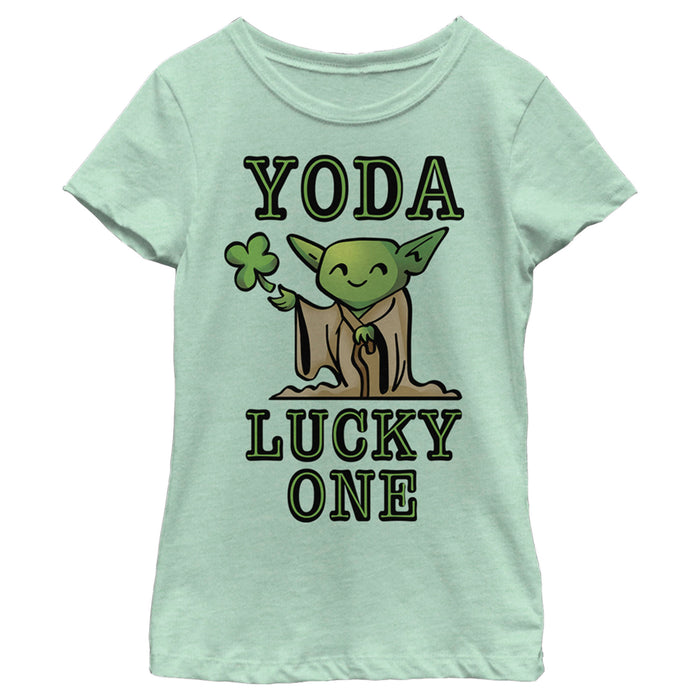 fifth sun Girl's Star Wars St. Patrick's Day Cartoon Yoda Lucky One T-Shirt