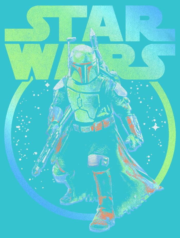 Fifth Sun Girl's Star Wars: The Book Of Boba Fett Blue And Green Distressed Retro Logo T-Shirt