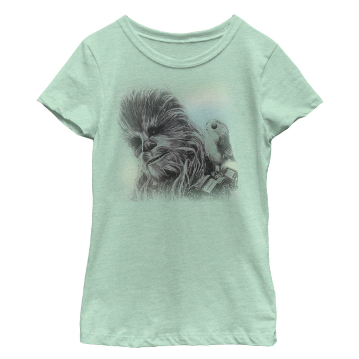 fifth sun Girl's Star Wars The Last Jedi Chewbacca Porg Friends T-Shirt