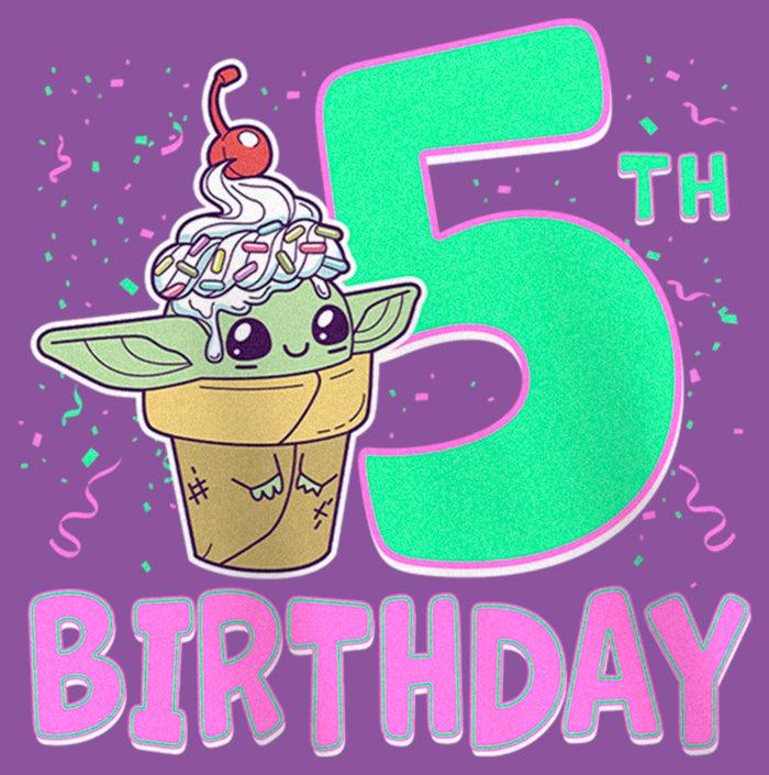 Fifth Sun Girl's Star Wars: The Mandalorian Grogu 5th Birthday Ice Cream Cone T-Shirt