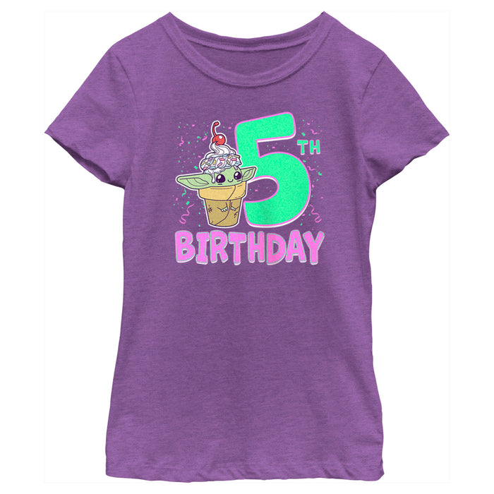 fifth sun Girl's Star Wars: The Mandalorian Grogu 5th Birthday Ice Cream Cone T-Shirt