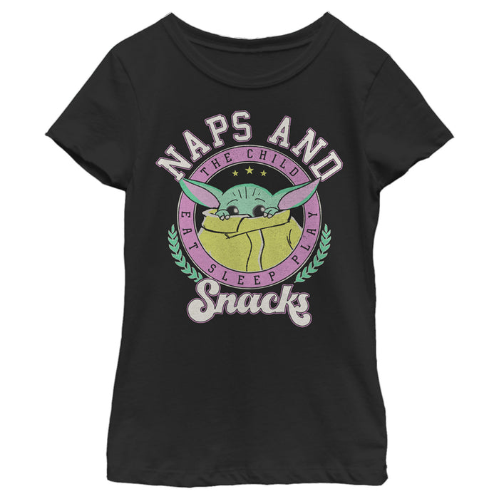fifth sun Girl's Star Wars: The Mandalorian Grogu Naps and Snacks T-Shirt
