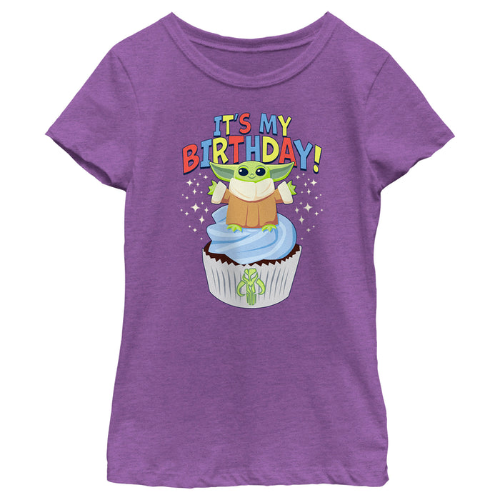 fifth sun Girl's Star Wars: The Mandalorian It's My Birthday Grogu Cupcake T-Shirt