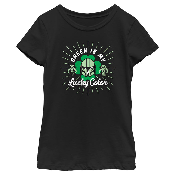 fifth sun Girl's Star Wars: The Mandalorian St. Patrick's Day Din Djarin Green is my Lucky Color T-Shirt