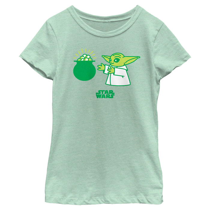 Fifth Sun Girl's Star Wars: The Mandalorian St. Patrick's Day Grogu Pot Of Gold T-Shirt