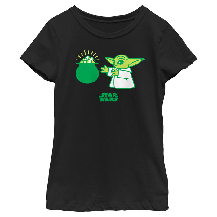 fifth sun Girl's Star Wars: The Mandalorian St. Patrick's Day Grogu Pot of Gold T-Shirt