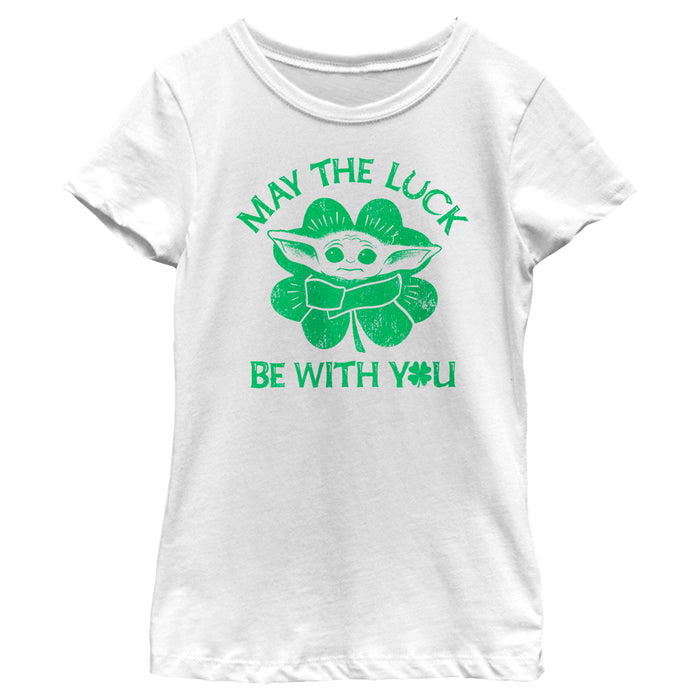 fifth sun Girl's Star Wars: The Mandalorian St. Patrick's Day Grogu May the Luck be with You Retro T-Shirt