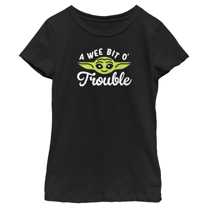 fifth sun Girl's Star Wars: The Mandalorian St. Patrick's Day Grogu A Wee Bit O' Trouble T-Shirt
