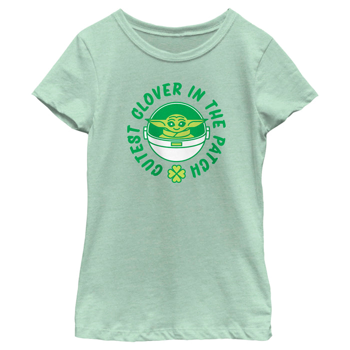 fifth sun Girl's Star Wars: The Mandalorian St. Patrick's Day Grogu Cutest Clover in the Patch T-Shirt