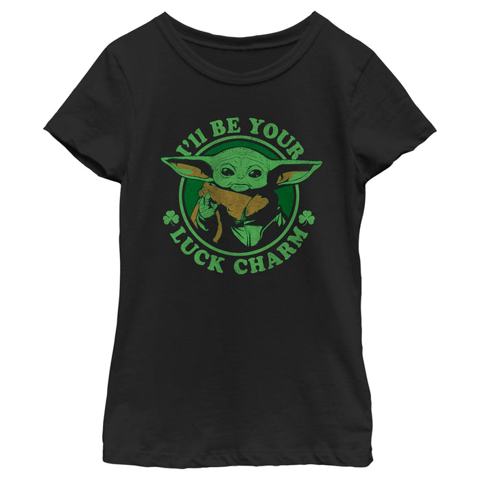 fifth sun Girl's Star Wars: The Mandalorian St. Patrick's Day Grogu I'll be your Lucky Charm T-Shirt