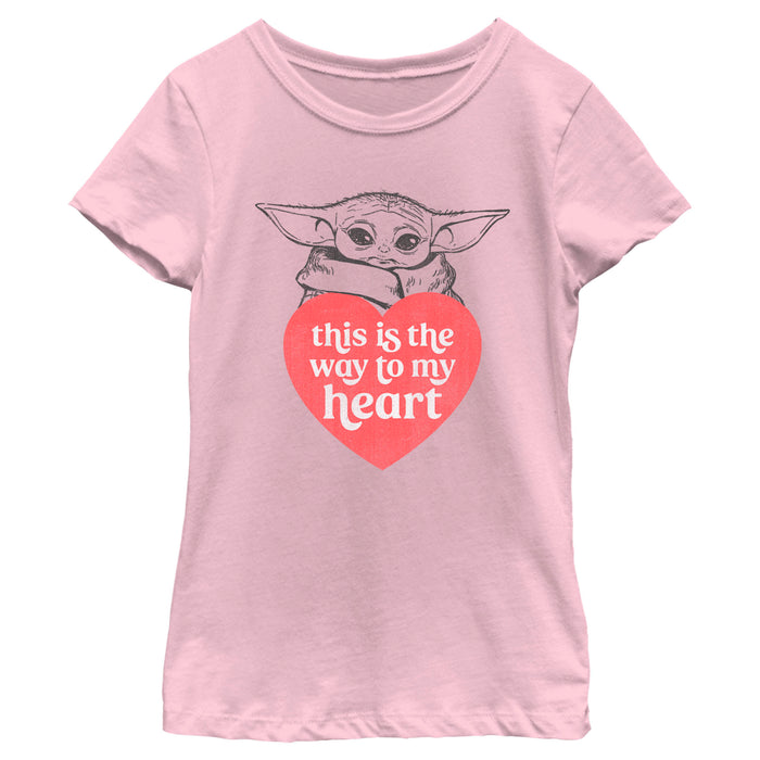 fifth sun Girl's Star Wars: The Mandalorian Valentine's Day Grogu This is the Way to my Heart T-Shirt