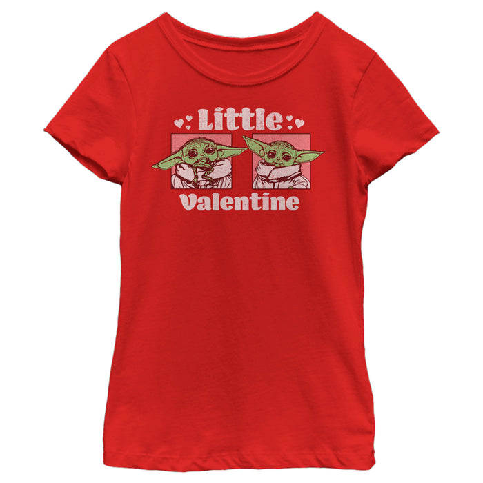 fifth sun Girl's Star Wars: The Mandalorian Valentine's Day The Child Little Valentine Panels T-Shirt