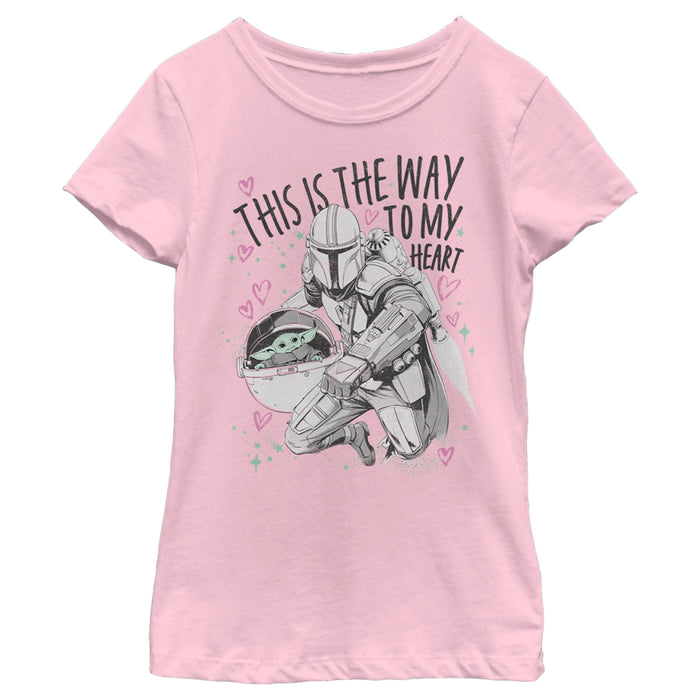 fifth sun Girl's Star Wars: The Mandalorian Valentine's Day The Child Way to my Heart T-Shirt