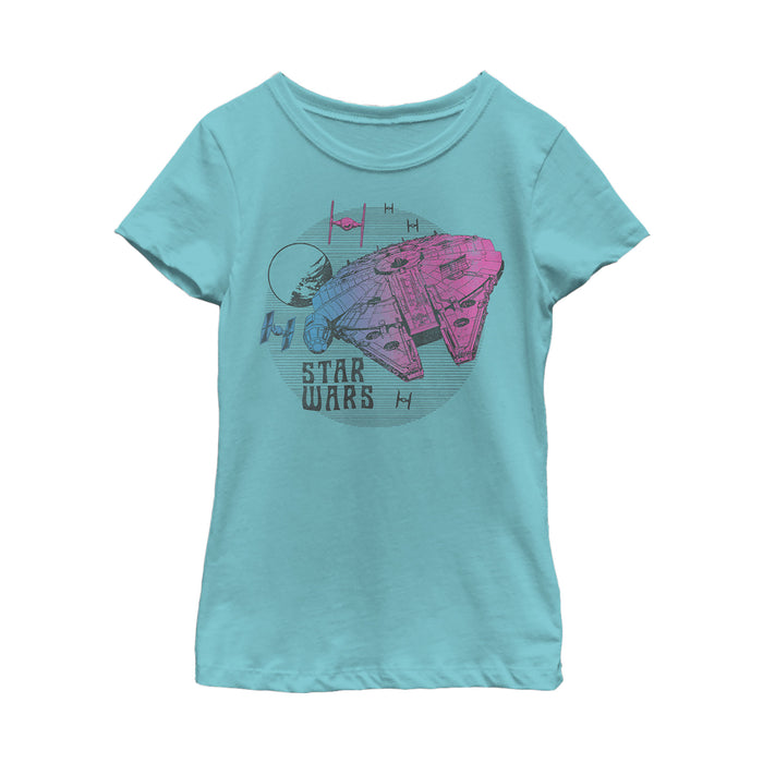 fifth sun Girl's Star Wars: The Rise of Skywalker Ombre Millennium Falcon T-Shirt