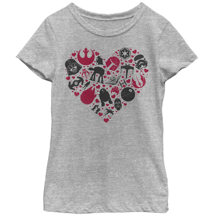 fifth sun Girl's Star Wars Valentine's Day Heart Icons T-Shirt