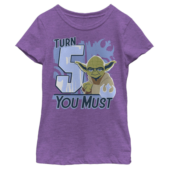 fifth sun Girl's Star Wars Yoda Turn 5 You Must Rebel Logo Portrait T-Shirt