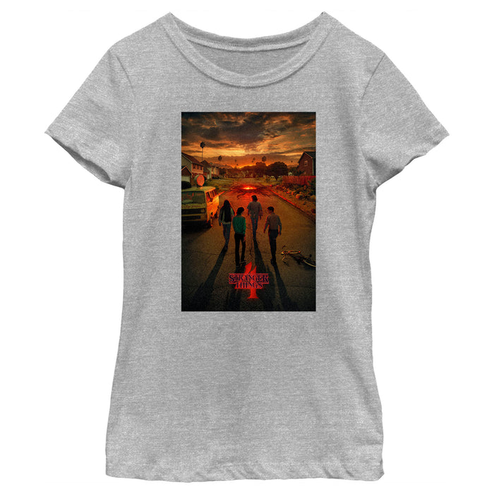 fifth sun Girl's Stranger Things Four Friends Rift Apocalypse Poster T-Shirt