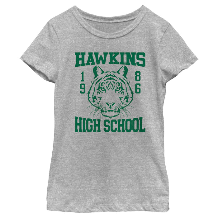 fifth sun Girl's Stranger Things Hawkins High School Tigers 1986 Costume T-Shirt