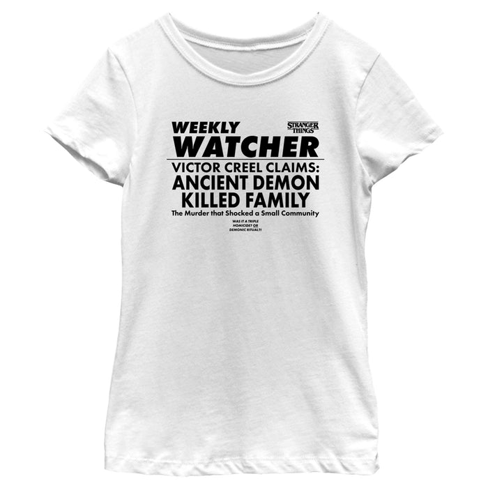 fifth sun Girl's Stranger Things Newspaper Weekly Watcher T-Shirt