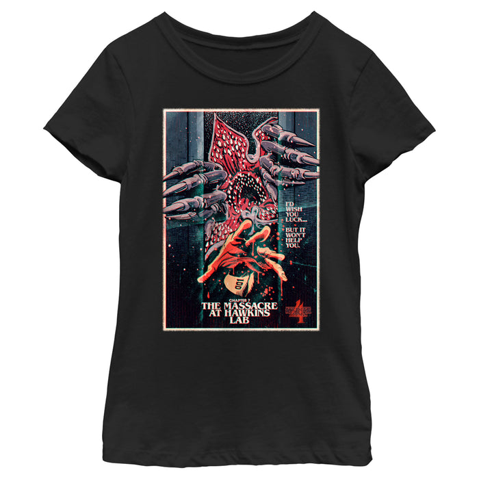 fifth sun Girl's Stranger Things Retro Massacre At Hawkins Lab T-Shirt