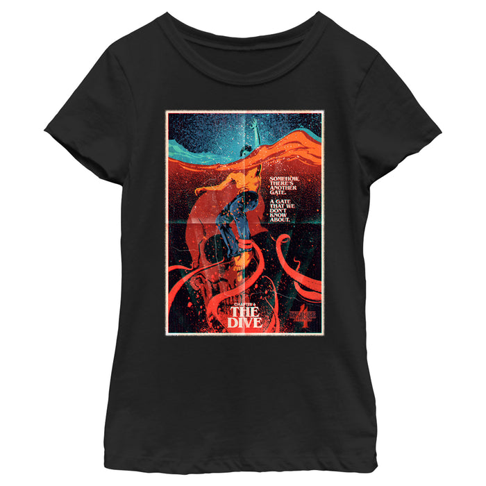 fifth sun Girl's Stranger Things Retro The Dive Poster T-Shirt