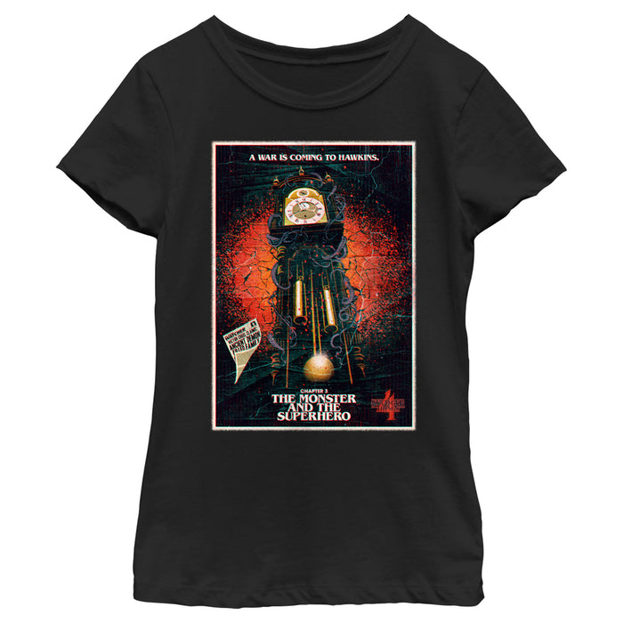 fifth sun Girl's Stranger Things Retro The Monster and The Superhero Poster T-Shirt