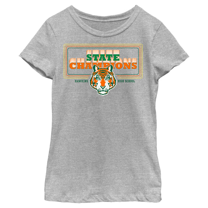 fifth sun Girl's Stranger Things State Champion Hawkins Hig School T-Shirt