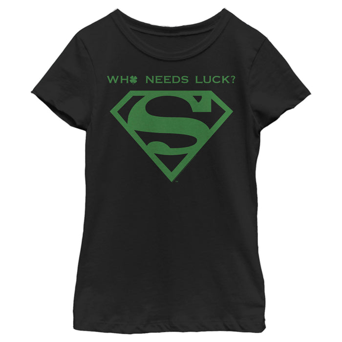 fifth sun Girl's Superman St. Patrick's Day Who Needs Luck? T-Shirt