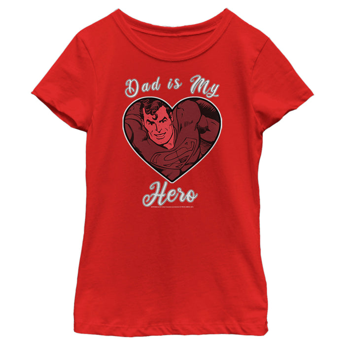 fifth sun Girl's Superman Valentine's Day Dad is My Hero T-Shirt