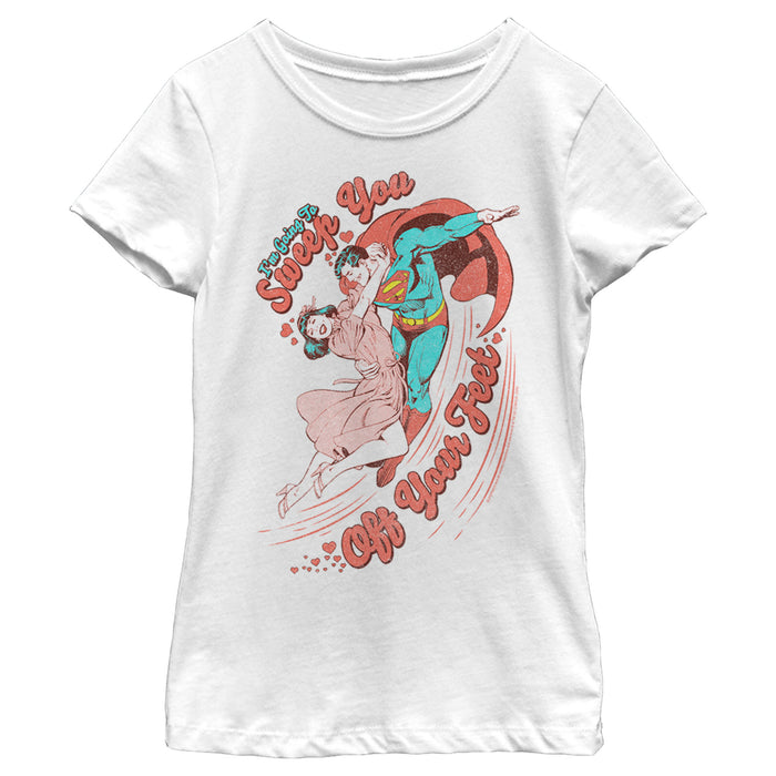 fifth sun Girl's Superman Valentine's Day Sweep You Off Your Feet T-Shirt
