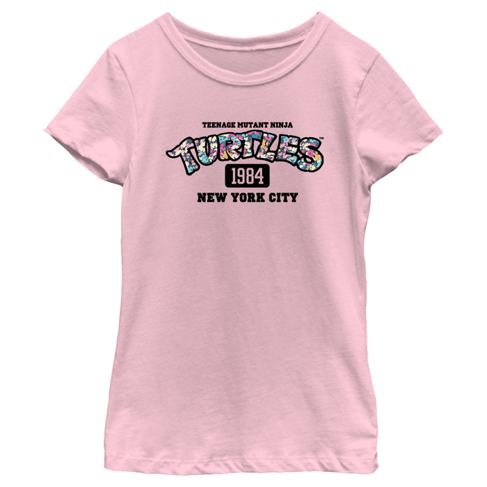 fifth sun Girl's Teenage Mutant Ninja Turtles 1984 New York City Floral Logo T-Shirt