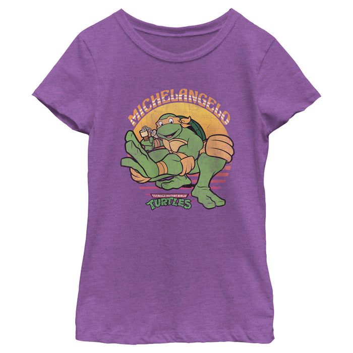 fifth sun Girl's Teenage Mutant Ninja Turtles Distressed Michelangelo in Action T-Shirt