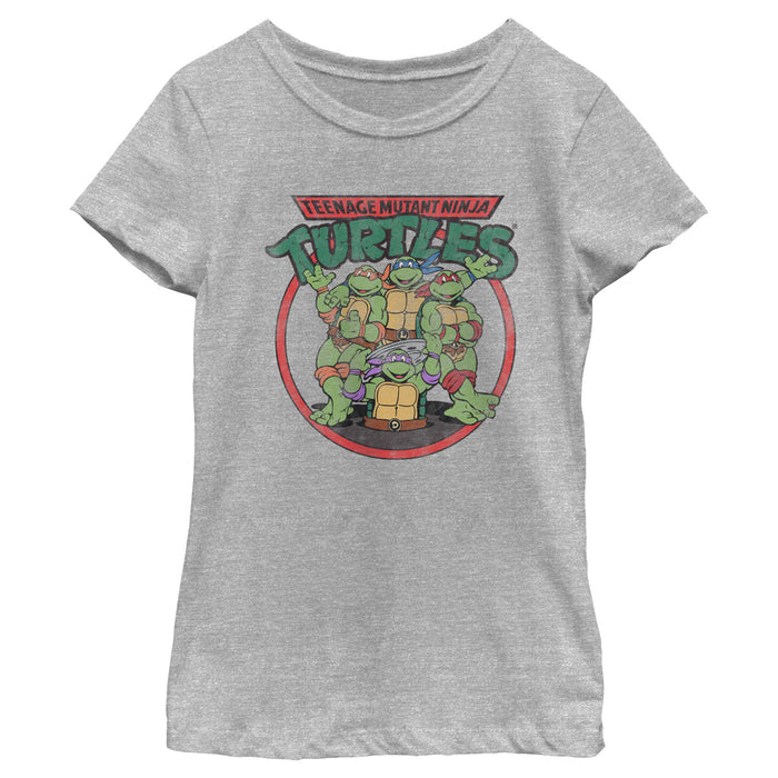 fifth sun Girl's Teenage Mutant Ninja Turtles Distressed Ninjas Circle T-Shirt