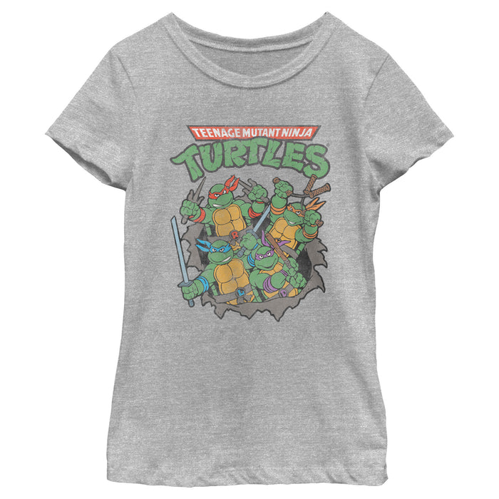 fifth sun Girl's Teenage Mutant Ninja Turtles Retro Turtles in Action T-Shirt