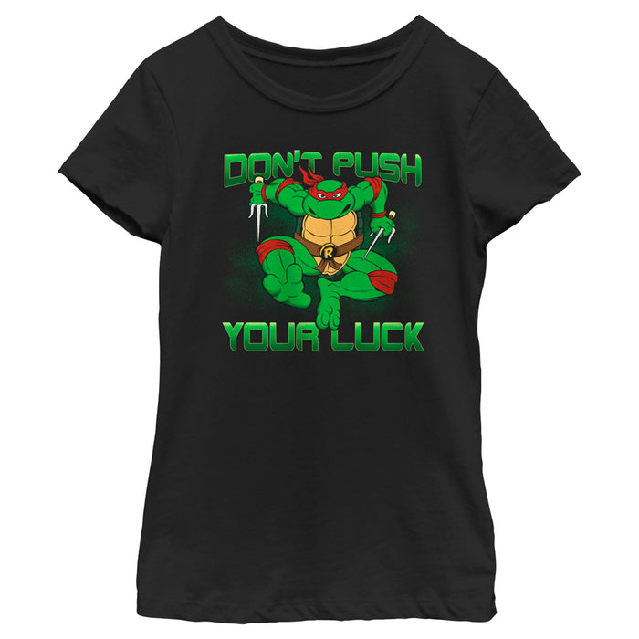 fifth sun Girl's Teenage Mutant Ninja Turtles St. Patrick's Day Raphael Don't Push Your Luck T-Shirt